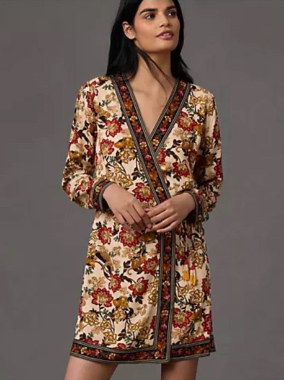 NWT FARM Rio Floral Wrap Dress in Cream, Red and Black size M